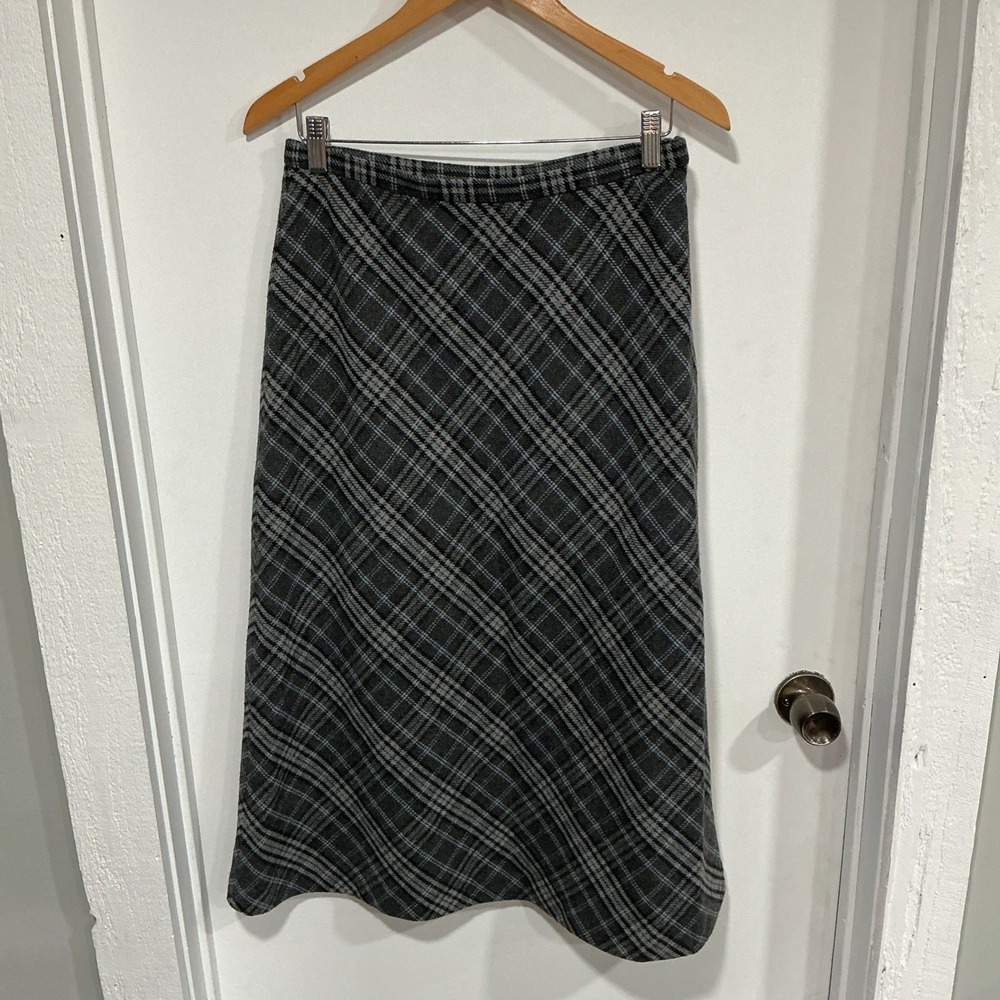 Charter Club Plaid Wool Blend A-line Midi Skirt, 6P, Gray, Academic, Preppy